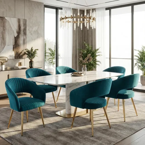 Miniatura 20 de Juego de 2 sillas de comedor modernas, tapizadas de piel sintética dorada con respaldo hueco, sillas de cocina con reposabrazos decorativos