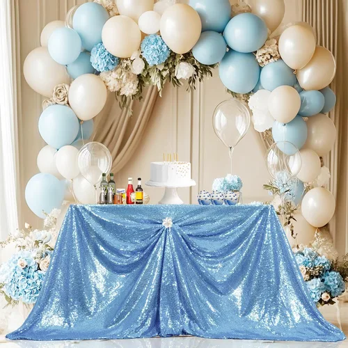 Miniatura 90 de PartyDelight Mantel de lentejuelas redondo de 50 pulgadas, color dorado claro, adorno de mesa para decoración de bodas, fiestas, cumpleaños