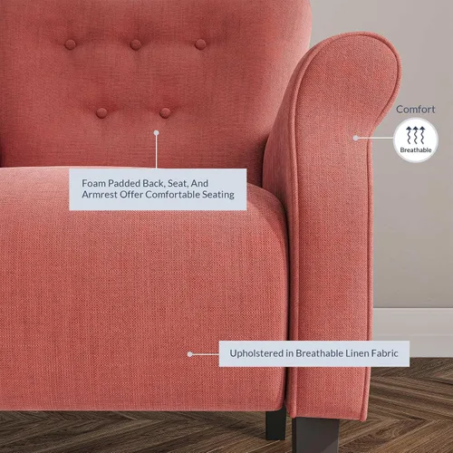 Miniatura 4 de BELLEZE Silla decorativa moderna, sillón de respaldo alto, sillón lateral tapizado estilo ala, sofá individual acolchado con patas de madera