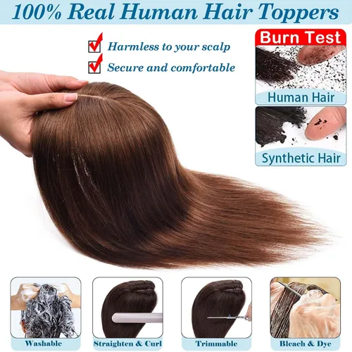 Miniatura 2 de JGS1996 Toppers de cabello humano real para mujer, 150% de densidad, hecha a mano, base de encaje, peluca de cabello Remy con piezas de cabello