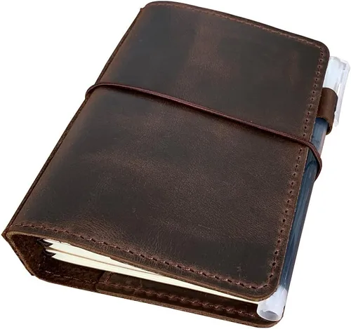 Miniatura 2 de Cubierta para cuaderno de viajeros con bolsillos interiores, ranuras para tarjetas y soporte para bolígrafo, tamaño pasaporte, marrón oscuro