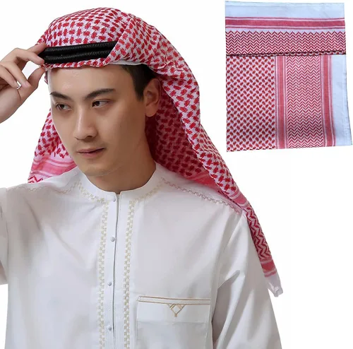Miniatura 7 de Bydezcon Pañuelo para la cabeza grande árabe Shemagh para hombre, chal del desierto Keffiyeh con estampado árabe, bufanda para el cuello, pañuelo
