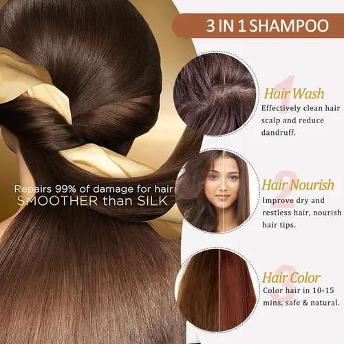Miniatura 4 de Yocisku Champú de tinte para cabello negro 3 en 1 para hombres y mujeres, color de cabello para cobertura del 100% de las canas, champú para canas