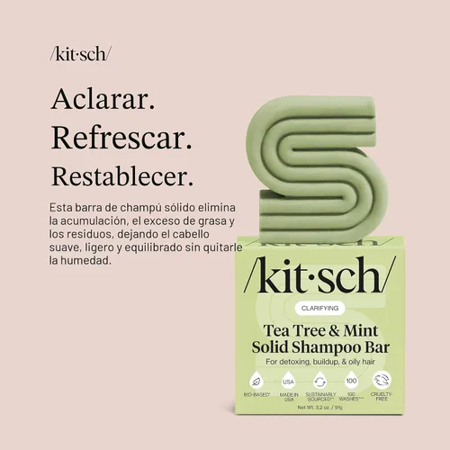 Miniatura 6 de Kitsch Tea Tree & Mint Clarifying Shampoo and Shave Bar, Champú anticaspa para hombres y mujeres, sin plástico, sin sulfato. Champú para el cabello