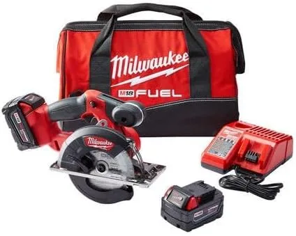 Milwaukee Kit de sierra circular inalámbrica M18 Fuel 2782-22, hoja de 5-3/8 a 5-7/8 pulgadas, cenador/vástago de 0.787 in, 18 V CC, batería de