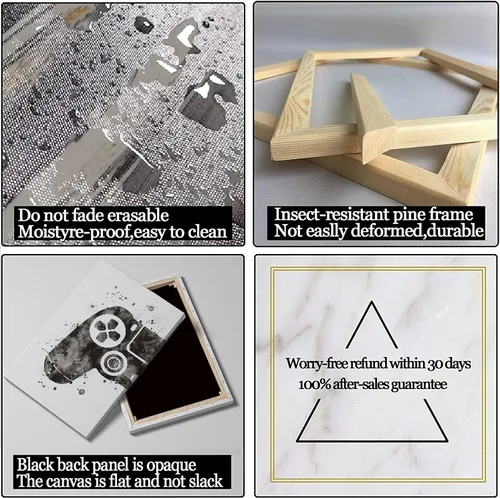 Miniatura 4 de Lienzo enmarcado para decoración de sala de juegos, arte de pared con temática de videojuegos, pósteres enmarcados en blanco y negro, impresiones