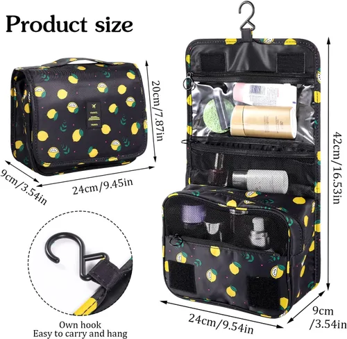 Miniatura 2 de Pengxiaomei Neceser para mujer, bolsa de cosméticos impermeable para colgar, bolsa portátil de maquillaje de viaje, bolsa de baño con asa Beige