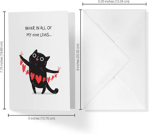 Miniatura 3 de Tarjeta del día de San Valentín de gato negro Para los amantes de los gatos Nine Lives Tarjeta individual de 5 x 7.5 pulgadas con sobre Hecho