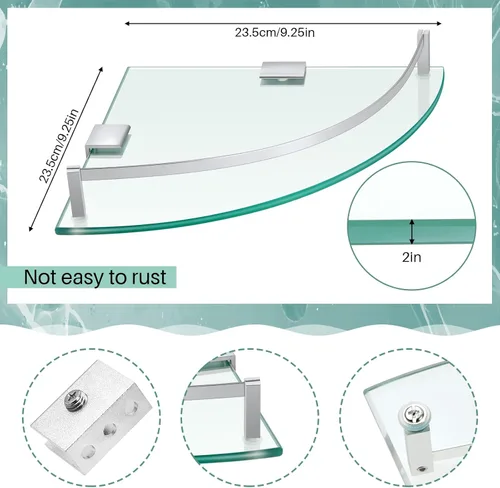 Miniatura 2 de Gejoy Paquete de 2 estantes esquineros de cristal, estantes esquineros de baño montados en la pared con vidrio templado y soportes inoxidables