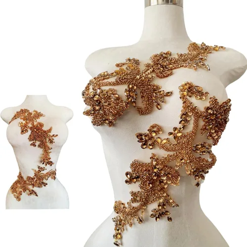 Miniatura 16 de Parches de apliques de encaje brillantes hechos a mano con cuentas de costura, lentejuelas y accesorios para vestido de novia, un par/bolsa Plata