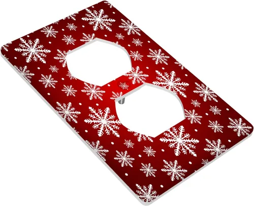 Miniatura 3 de Cubierta de interruptor de luz dúplex de 1 banda, cubierta decorativa de Navidad con copos de nieve rojos, placa frontal decorativa para cocina