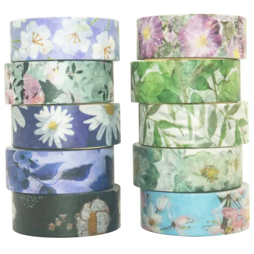 YUBBAEX Juego de 10 rollos de cinta washi de flores primaverales para enmascarar cintas decorativas (tono frío)