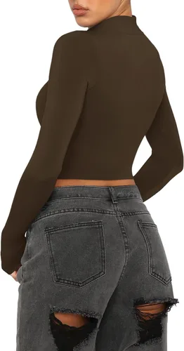 Miniatura 3 de REORIA Camisetas ajustadas de manga larga con cuello alto falso para mujer