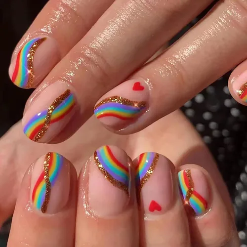 Miniatura 17 de Uñas postizas a presión de longitud corta, 24 piezas de cobertura completa, reutilizables, brillantes, uñas postizas con pegamento, uñas postizas