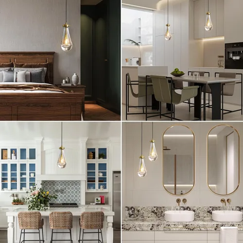 Miniatura 2 de Lámparas colgantes de latón, luces colgantes de cristal, isla de cocina, lámpara de gota de lluvia para comedor, dormitorio, baño, incluye bombilla