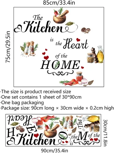 Miniatura 4 de Runtoo Pegatina de Pared de Cocina "La Cocina es el Corazón del Hogar" Letras de Comida Citas Adhesivos Decorativos para Pared de Cocina Comedor