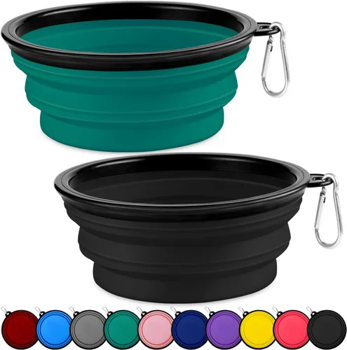 Cuencos plegables para perros, paquete de 2 unidades de tamaño grande para perros grandes/medianos, cuencos de agua de viaje para mascotas, cuenco
