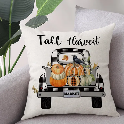 Miniatura 8 de Fundas de Almohada Decorativas de Otoño 18x18 Pulgadas Juego de 4 para Decoración de Otoño Calabaza Gris Camión Feliz Cosecha Granja Decorativas
