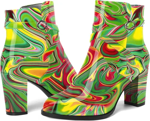 Miniatura 6 de SKYSTERRY Botas altas de tacón alto para mujer, puntera redonda, sin cordones, de patente, de 3.3 pulgadas