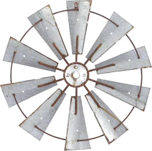 Miniatura 3 de Deco 79 Molino de viento de metal para decoración de pared para interiores y exteriores, escultura de pared 30 x 2 x 30 pulgadas, marrón