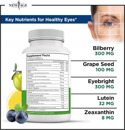 Miniatura 3 de NEW AGE AREDS 2 Vitaminas para los ojos, luteína, zeaxantina, arándano, suplemento mineral para la visión astaxantina, 60