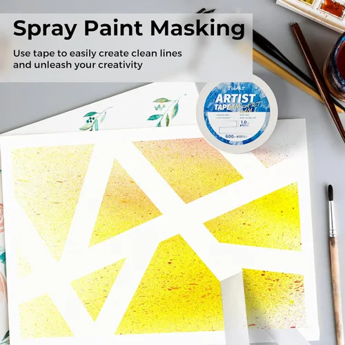 Miniatura 4 de JusArt 3 paquetes de cintas de artista para papel de acuarela, 1 pulgada de ancho, total de 600 pies de largo, cinta de arte blanca para enmascarar