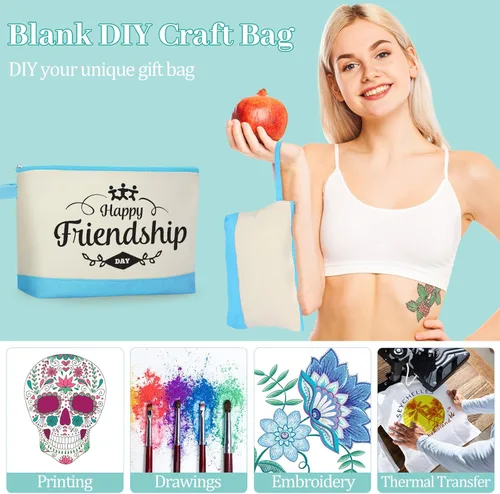 Miniatura 7 de Silkfly Bolsas de Maquillaje de Lona de Algodón Lona Cosmética con Cremallera 10.2 x 5.5 x 2 Pulgadas Bolsa de Bricolaje en Blanco al por Mayor