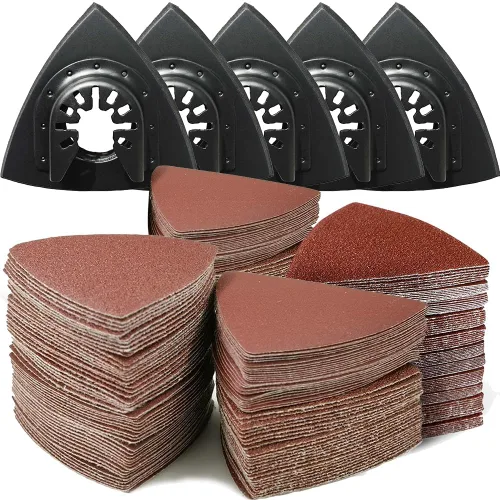 Kit de 130 almohadillas de lijado oscilantes para detalles, 5 almohadillas de lijado triangulares, 125 piezas de papel de lija, granos