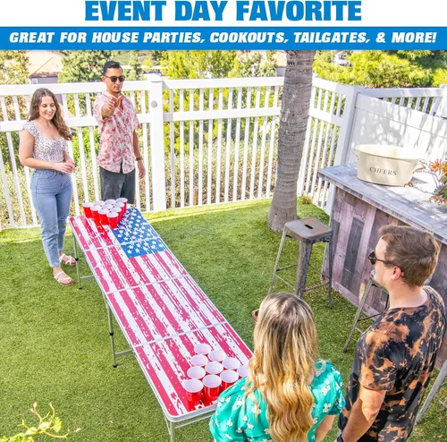 Miniatura 3 de GoPong 8 Foot Portable Beer Pong/Tailgate Tables (Black, Football, American Flag, or Custom Dry Erase)