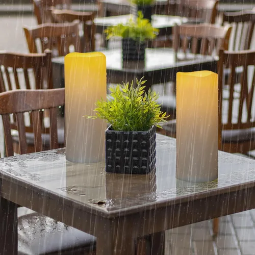 Miniatura 7 de Velas sin llama impermeables extra grandes para exteriores de 12" x 5" que funcionan con baterías, velas LED parpadeantes tipo pilar con control