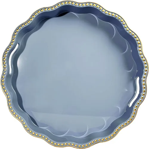 Miniatura 27 de Bandeja decorativa azul para mesa de café, bandeja de servir redonda de plástico con cuentas para encimera de cocina, otomana, sala de estar, (13")