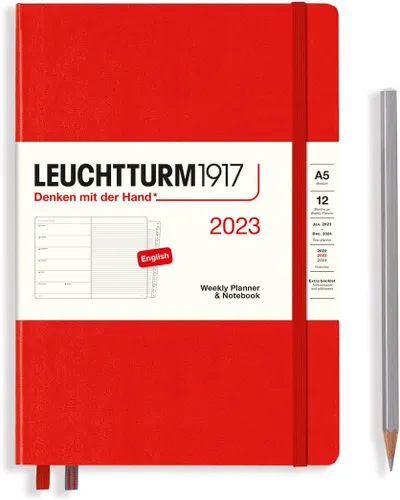 LEUCHTTURM1917 - Agenda semanal y cuaderno mediano (A5) 2023 con folleto extra, rojo (1 de enero - 31 de diciembre de 2023)