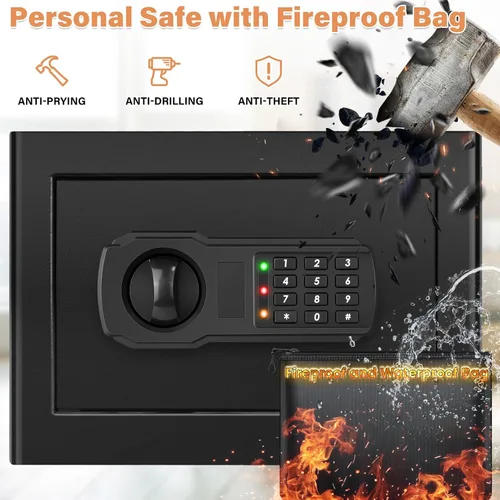 Miniatura 2 de Caja de seguridad pequeña de 9.84 pulgadas de alto para privacidad personal, caja fuerte de seguridad de 1.2 pies cúbicos con bolsa de dinero