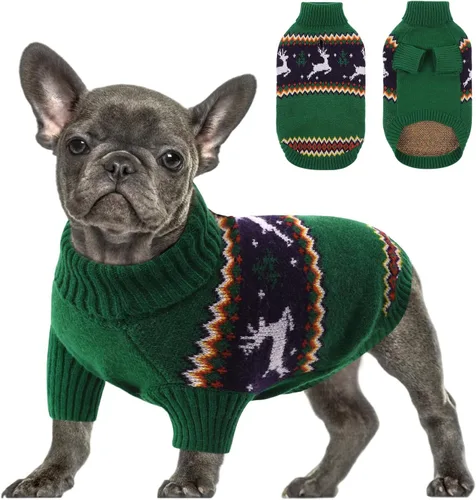 Miniatura 21 de Queenmore - Suéter de punto trenzado con cuello alto para perros pequeños, para climas fríos, para chihuahua, bulldog, teckel, carlino y yorkie, XS