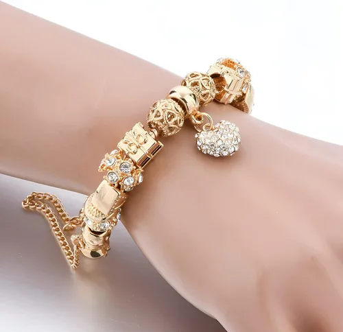 Miniatura 5 de Pulsera clásica con diamantes de amor chapado en oro para mujer, Cobre, diamantes de imitación, cristal austriaco