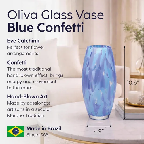 Miniatura 2 de Ca D Oro - Jarrón de cristal de confeti azul soplado a mano estilo Murano para flores y decoración - Modelo Oliva G