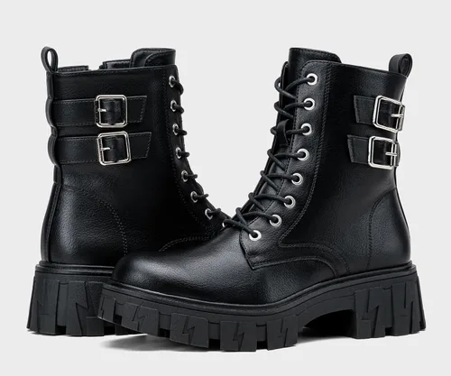 Miniatura 7 de Vepose Botas de combate para mujer, botines de plataforma con cordones y tacón grueso con cremallera
