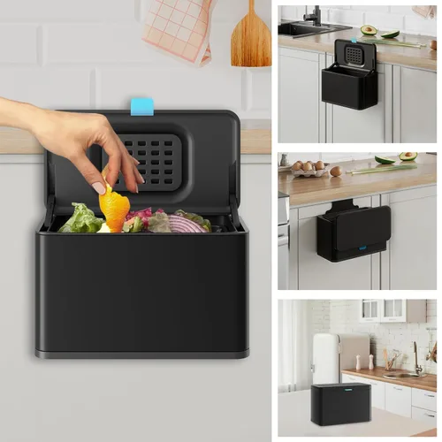 Basurero Colgante de Acero Inoxidable con Tapa y Cubo Interior, Contenedor de Compost de Cocina de 1 Galón para Encimera, Debajo del Fregadero o