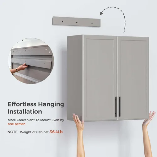 Miniatura 4 de Furnaza Armario de Pared para Lavandería de 30" de Ancho con Estante Ajustable, Armarios de Cocina Montados en la Pared con Dos Puertas Shaker