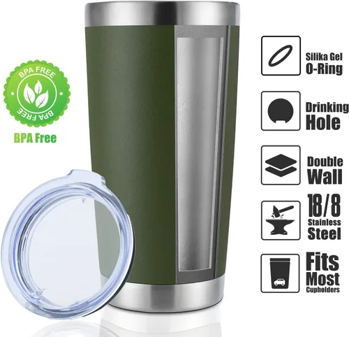 Miniatura 2 de DOMICARE - Vaso de acero inoxidable de 20 onzas con tapa, de pared doble aislada al vacío, taza de viaje, taza de café con recubrimiento en polvo