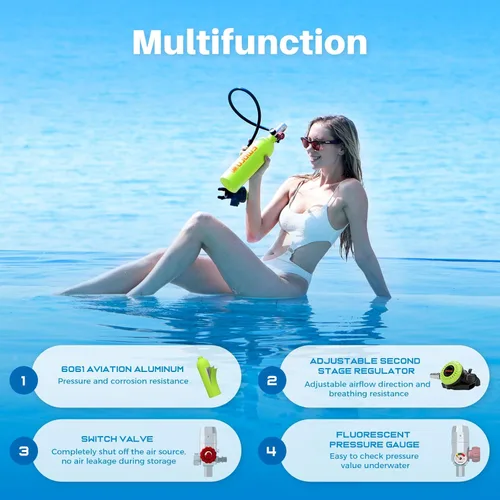 Miniatura 4 de SMACO Mini tanque de buceo 1L Tanque de buceo pequeño hasta 20 minutos Tiempo de buceo Tanque de aire portátil para pulmón Buceo Kit de cilindro