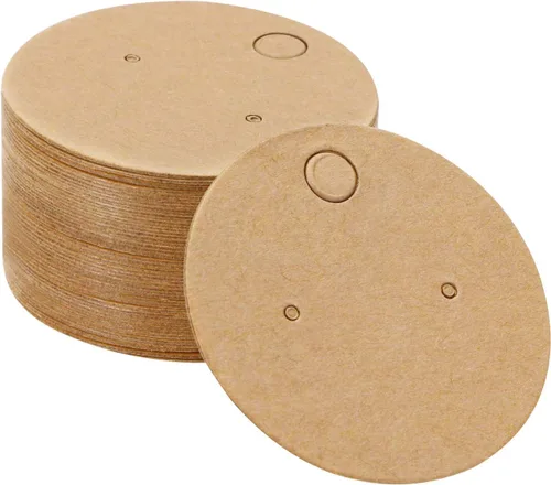Shapenty 1.6 in de diámetro pequeño y redondo de papel kraft en blanco para oreja, pendientes de tarjetas de visualización, etiqueta de precio,