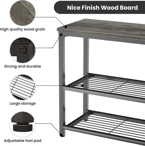 Miniatura 4 de Ecoprsio Mesa consola pequeña, mesa de sofá con estantes dobles de malla, moderna mesa de entrada para entrada, pasillo, vestíbulo, pasillo Gris