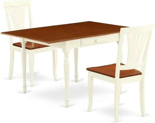 Miniatura 9 de East West Furniture MZAV3-BCH-W - Juego de comedor de 3 piezas para espacios pequeños que contiene una mesa de comedor rectangular con gotas y 2