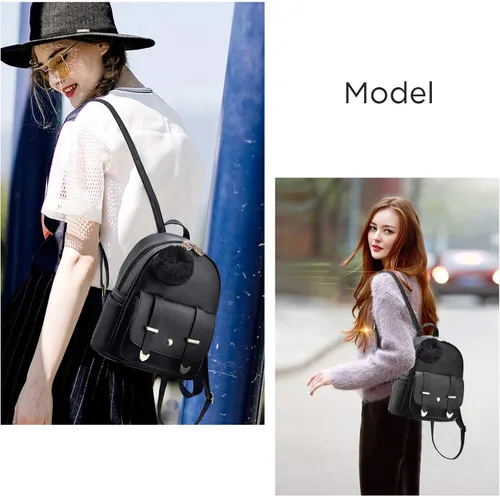 Miniatura 7 de I IHAYNER Mochila de moda para niñas, mini mochila para mujeres, adolescentes y niñas, monederos de piel sintética con pompón, bolsa de hombro