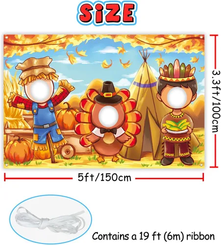 Miniatura 2 de Telón de fondo de cara en agujero de Acción de Gracias, 5 x 3.3 pies, espantapájaros, pavo, cara india, accesorios para fotos, fondo de fotografía
