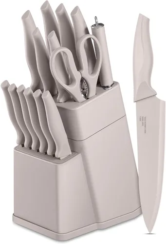Miniatura 8 de LIANYU Juego de cuchillos de cocina con bloque y afilador, juego de 15 piezas de bloque de cuchillos, juego de cuchillos de chef de acero inoxidable