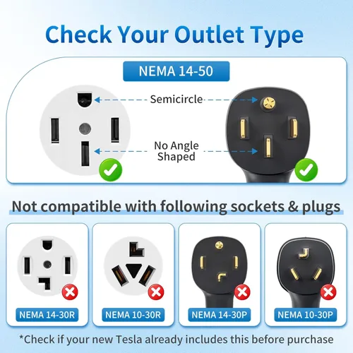 Miniatura 2 de Adaptador Tesla NEMA 14-50P, Adaptador NEMA 14-50P de 250V 50 AMP para Tesla Gen 2, Cable de 17.5mm de alta resistencia, Carga rápida para Tesla