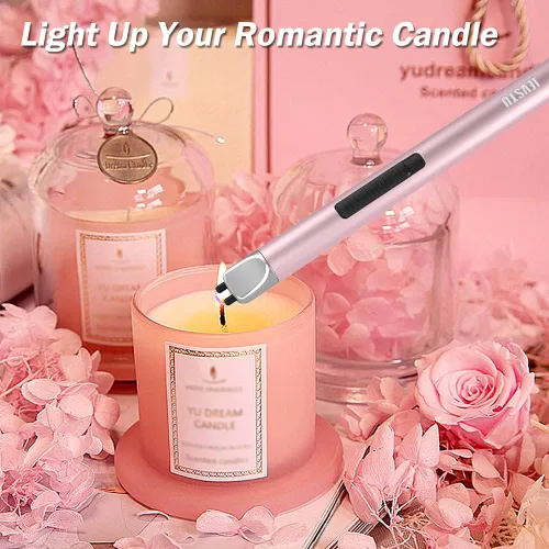 Miniatura 2 de Encendedor de velas, eléctrico recargable con arco USB, resistente al viento, sin llama, encendedor de plasma de palo largo con cuerda y anillo, sin
