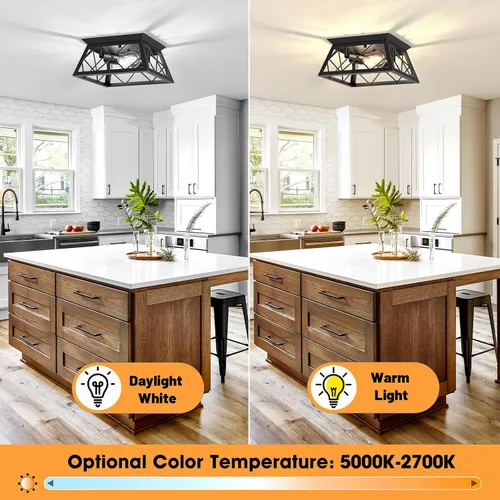 Miniatura 3 de FadimiKoo Lámpara de techo empotrada negra de 2 luces, lámpara de techo industrial para cocina de granja, lámpara de techo de jaula cuadrada